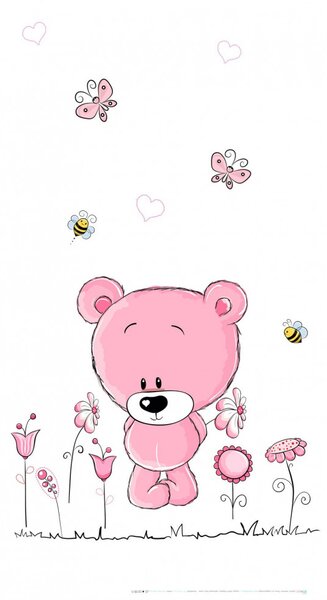 Best4Baby Pink maci virágokkal, fehér fényáteresztő, muszlin babafüggöny