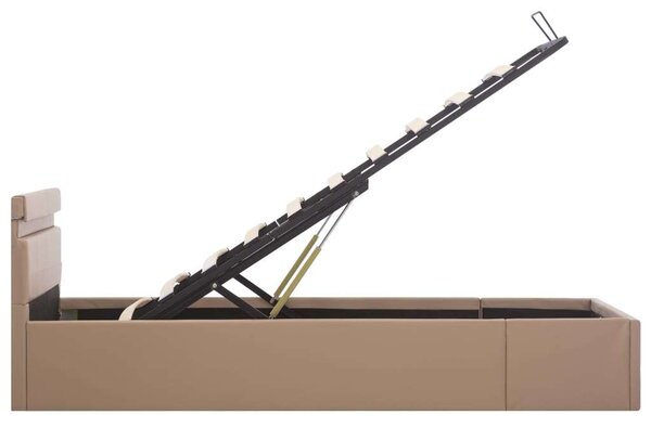 VidaXL kávészínű műbőr LED-es hidraulikus ágykeret 90 x 200 cm