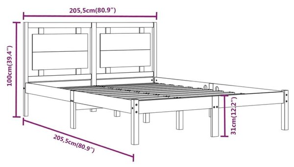 VidaXL Fekete Tömörfa Ágykeret - 200x200 cm