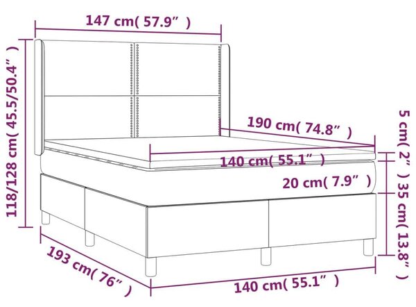 VidaXL fekete szövet rugós és LED-es ágy matraccal 140x190 cm