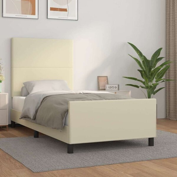 VidaXL krémszínű műbőr ágykeret fejtámlával 100 x 200 cm