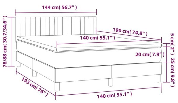 VidaXL Bársony Ágy - LED-es - 140x190 cm