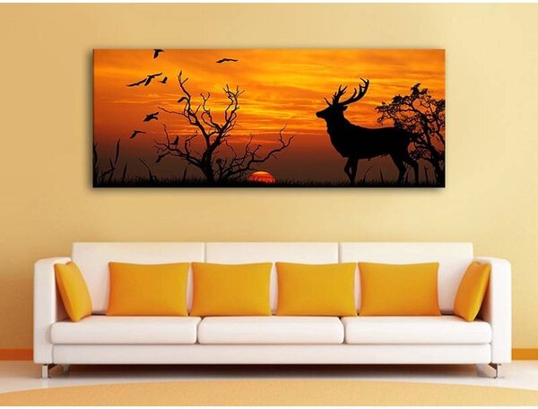 70x40 cm - Szarvas a naplementében vászonkép