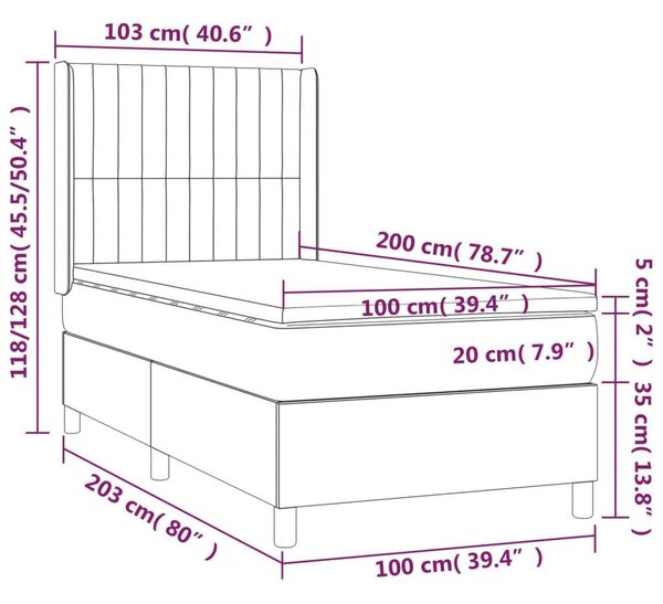 VidaXL Rugós Ágy - LED Világítás - 100x200 cm