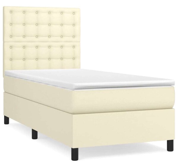 VidaXL krémszínű műbőr rugós ágy matraccal 90 x 200 cm