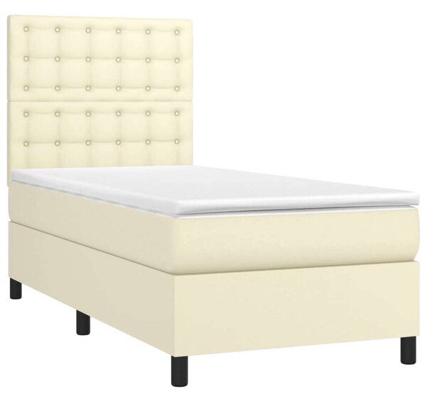 VidaXL krémszínű műbőr rugós ágy matraccal 90 x 200 cm