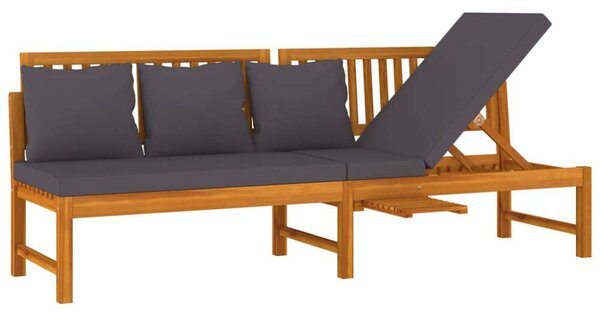 VidaXL tömör akácfa kanapé szürke párnákkal 200 x 60 x 75 cm