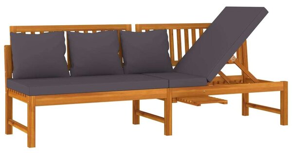 VidaXL tömör akácfa kanapé szürke párnákkal 200 x 60 x 75 cm