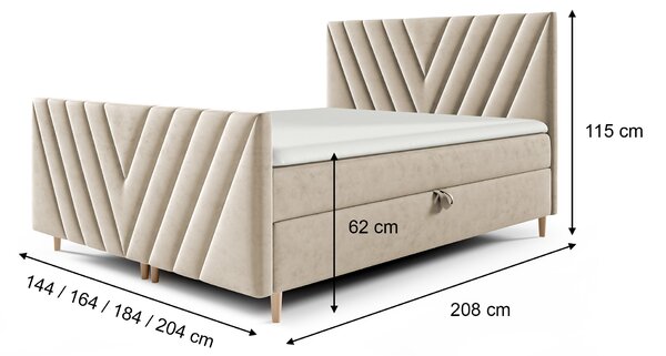Wilsondo BENO PLUS kárpitozott boxspring franciaágy - bézs Méret: 140x200