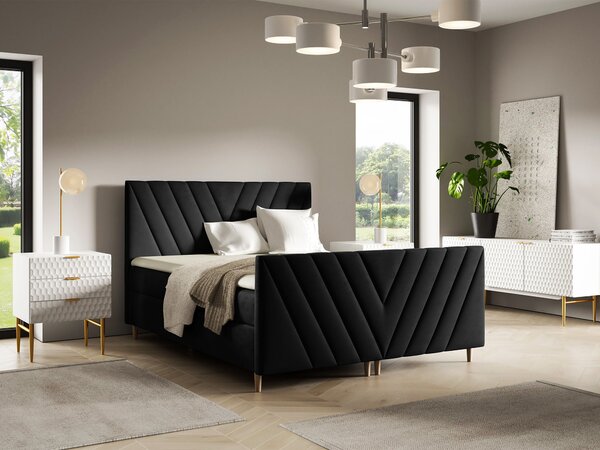 Wilsondo BENO PLUS kárpitozott boxspring franciaágy - fekete Méret: 160x200