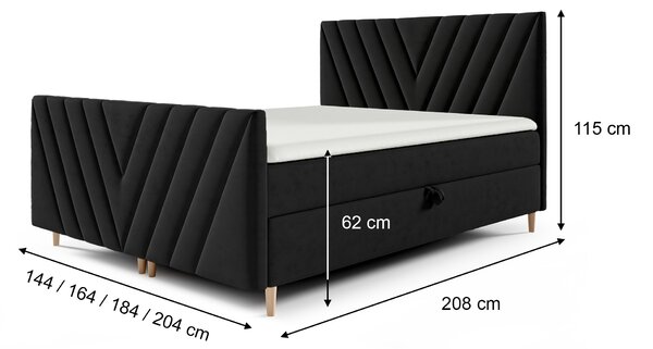 Wilsondo BENO PLUS kárpitozott boxspring franciaágy - fekete Méret: 160x200