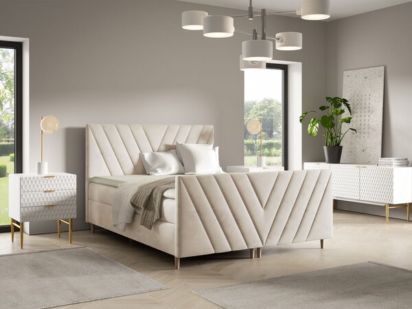 Wilsondo BENO PLUS kárpitozott boxspring franciaágy - bézs Méret: 140x200