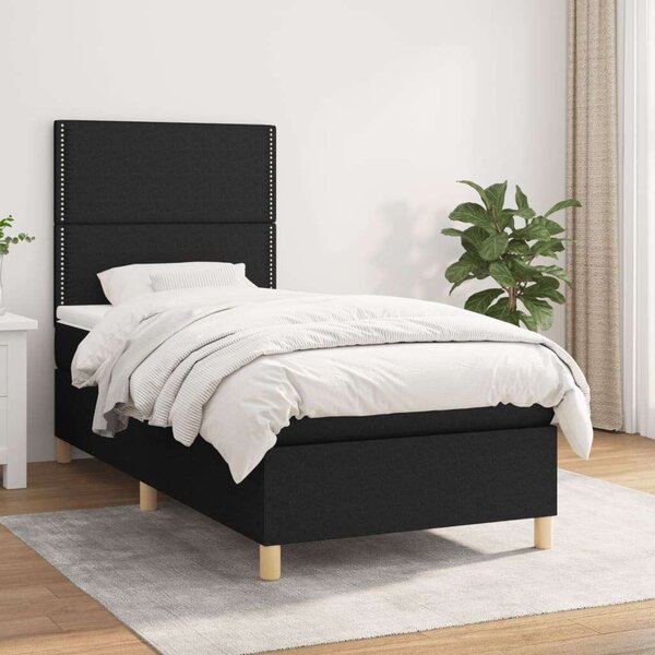 VidaXL Fekete Szövet Ágy - Rugós Matraccal - 90x200 cm