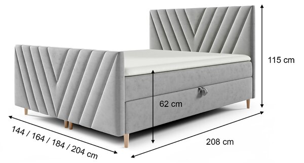 Wilsondo BENO PLUS kárpitozott boxspring franciaágy - szürke Méret: 160x200