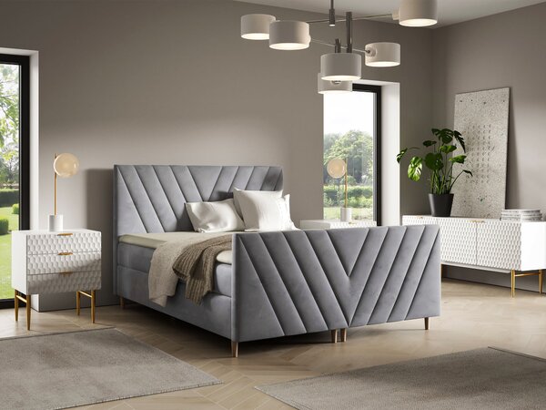 Wilsondo BENO PLUS kárpitozott boxspring franciaágy - szürke Méret: 160x200