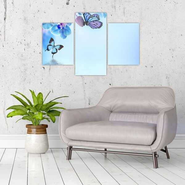 Kép - Pillangó orchidea virágon, kék (90x60 cm)