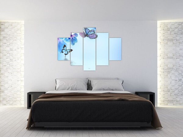 Kép - Pillangó orchidea virágon, kék (150x105 cm)