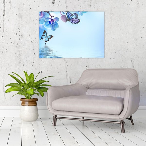 Kép - Pillangó orchidea virágon, kék (70x50 cm)