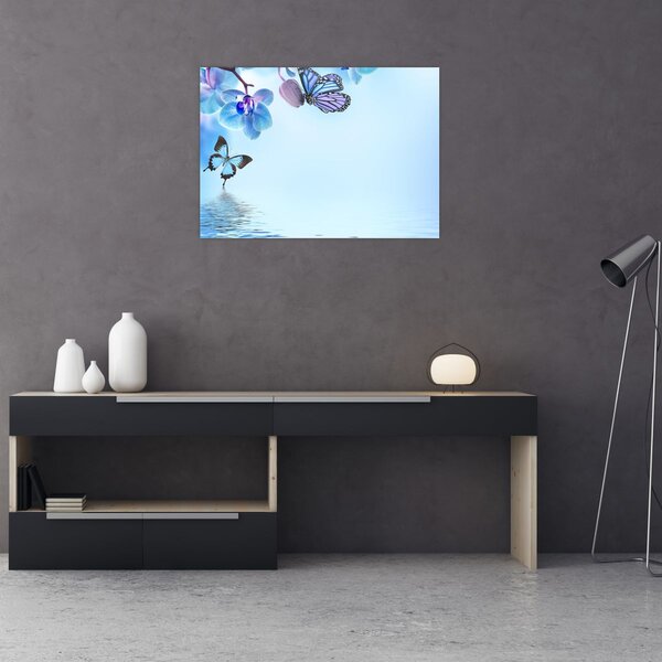 Kép - Pillangó orchidea virágon, kék (70x50 cm)