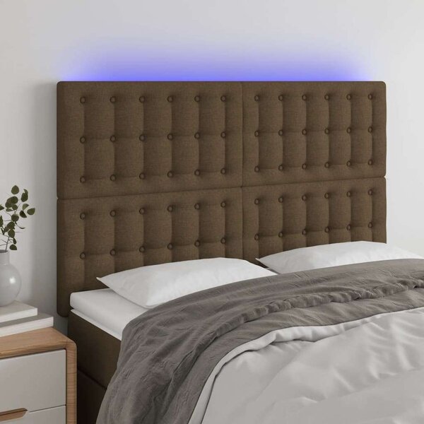 VidaXL sötétbarna szövet LED-es fejtámla 144x5x118/128 cm