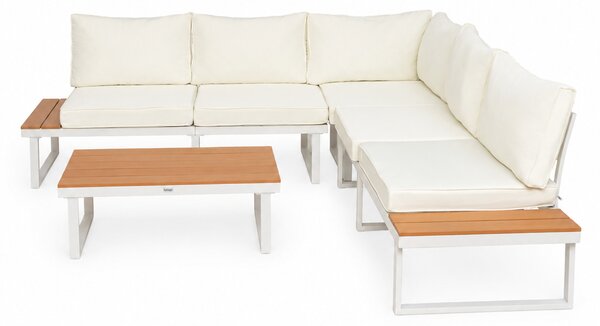 Furnigo Kerti fém szett Malaga - fehér/krémszínű párnák
