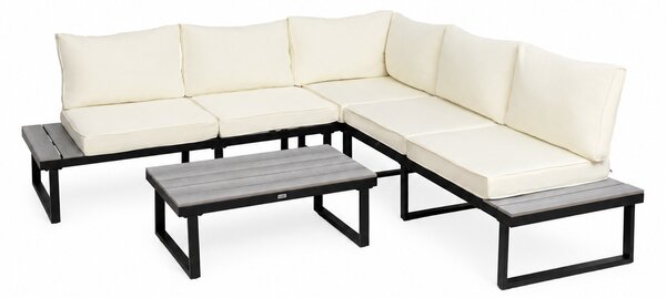 Furnigo Malaga kerti fémszett - fekete/krémszínű párnák