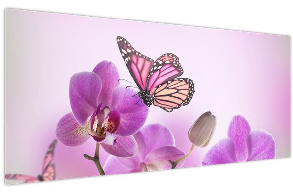 Kép - Pillangó orchidea virágon, lila (120x50 cm)