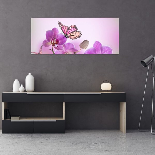 Kép - Pillangó orchidea virágon, lila (120x50 cm)