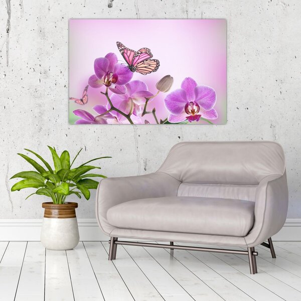 Kép - Pillangó orchidea virágon, lila (90x60 cm)