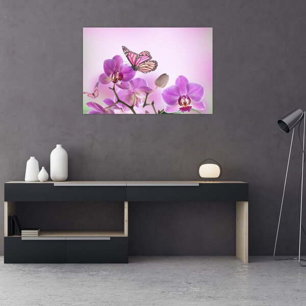 Kép - Pillangó orchidea virágon, lila (90x60 cm)