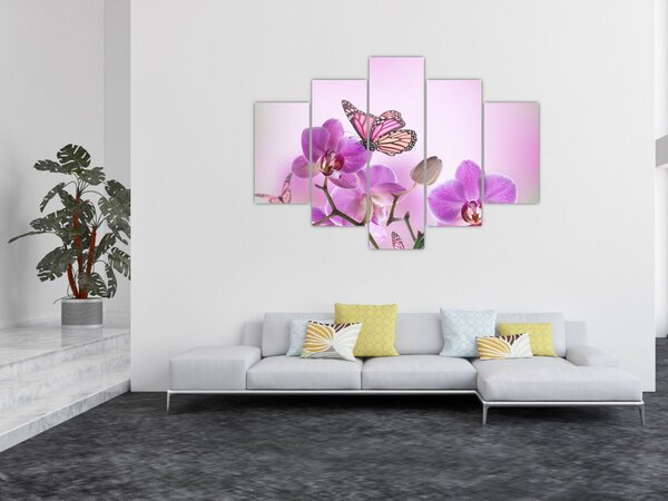 Kép - Pillangó orchidea virágon, lila (150x105 cm)