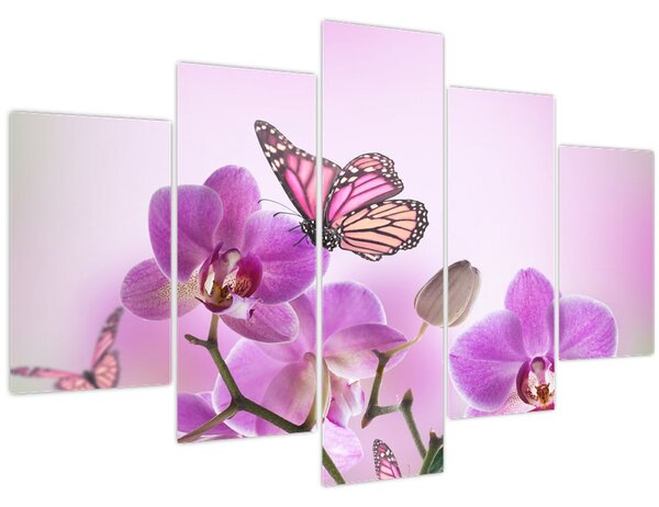 Kép - Pillangó orchidea virágon, lila (150x105 cm)