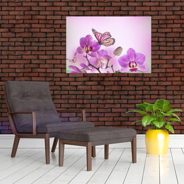 Kép - Pillangó orchidea virágon, lila (90x60 cm)
