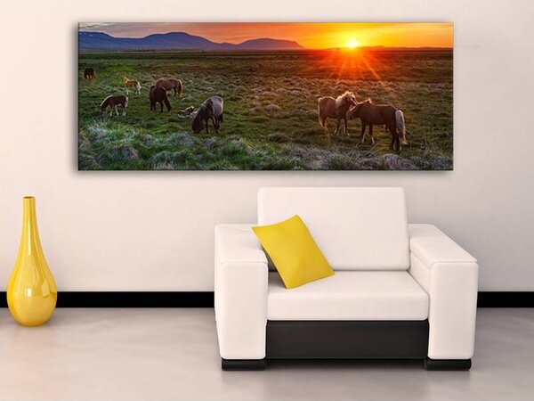 70x40 cm - Egy reggel a lovakkal vászonkép