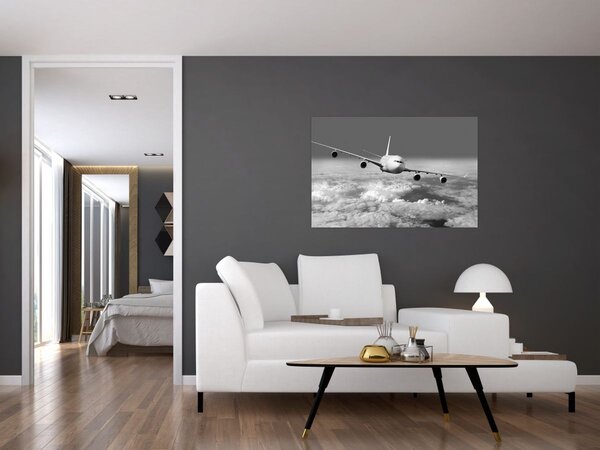 Kép - Repülőgép a felhőkben, fekete-fehér (90x60 cm)