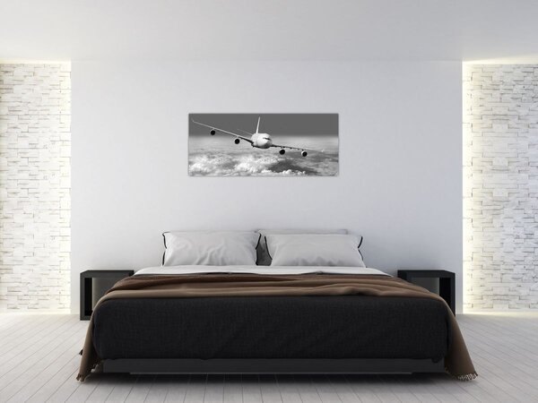 Kép - Repülőgép a felhőkben, fekete-fehér (120x50 cm)