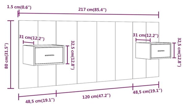 VidaXL szürke sonoma színű szerelt fa ágyfejtámla szekrényekkel