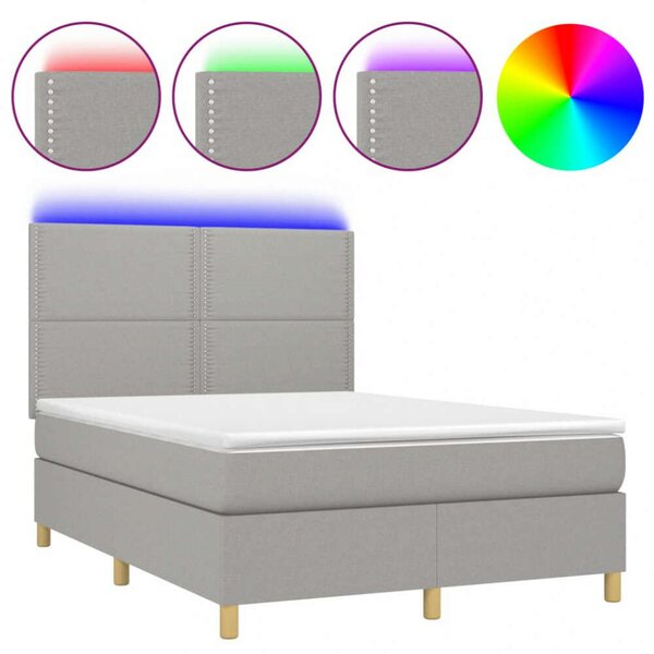 VidaXL világosszürke szövet rugós és LED-es ágy matraccal 140x200 cm