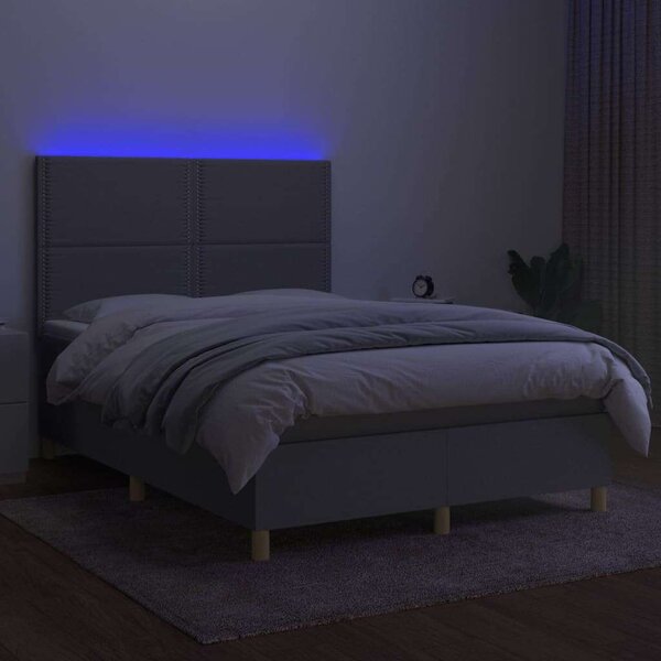 VidaXL világosszürke szövet rugós és LED-es ágy matraccal 140x200 cm