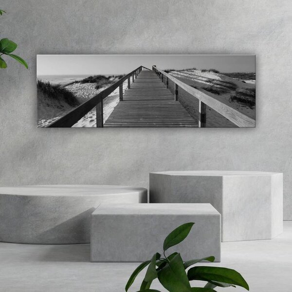70x40 cm - A homokon át fekete fehér vászonkép