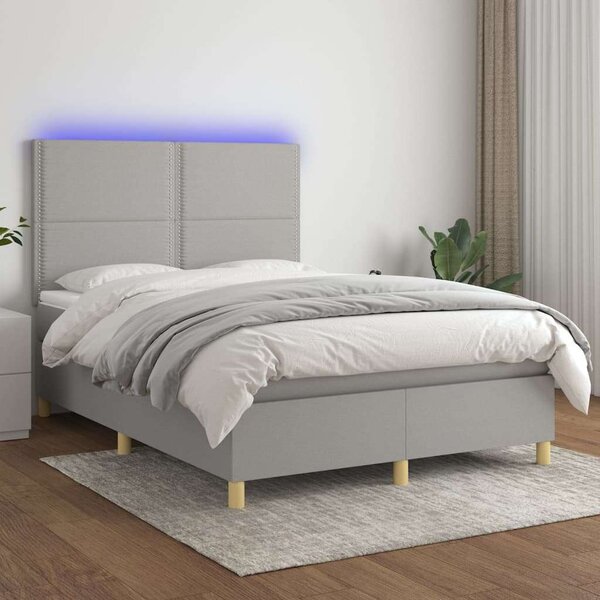 VidaXL világosszürke szövet rugós és LED-es ágy matraccal 140x200 cm