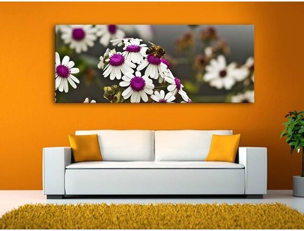 70x40 cm - Virágok és méh virágmintás vászonkép