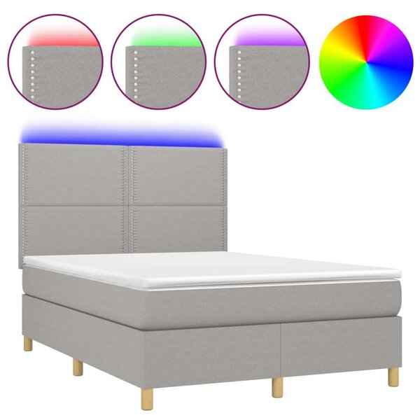 VidaXL világosszürke szövet rugós és LED-es ágy matraccal 140x200 cm