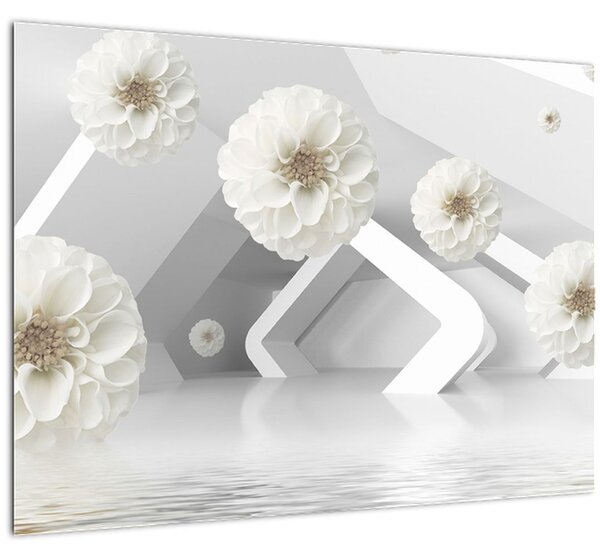 Absztrakt kép fehér virágokkal (70x50 cm)