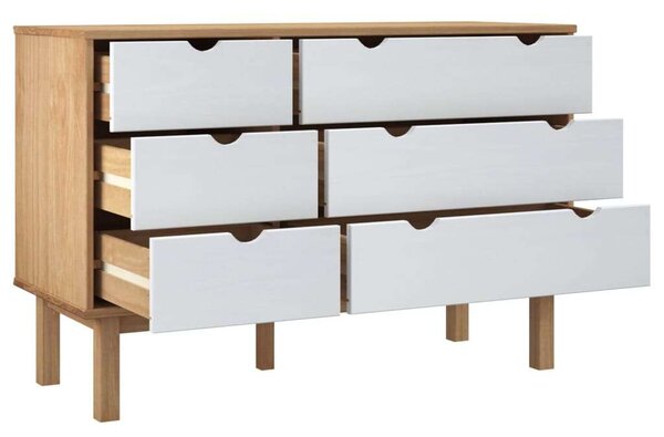 Barna-fehér tömör fenyőfa fiókos szekrény 113,5x39,5x73 cm