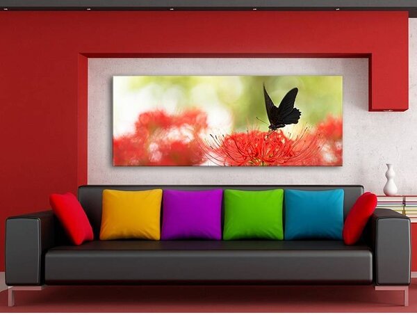 70x40 cm - Fekete pillangó piros virág vászonkép