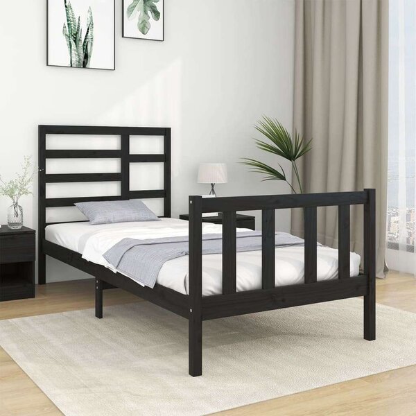 VidaXL Fekete Tömörfa Ágykeret - 75x190 cm