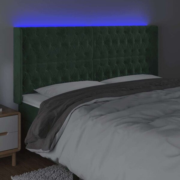 Bársony Ágyfejtámla LED-es - Sötétzöld - 183cm