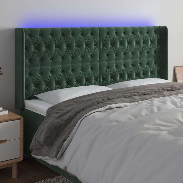 Bársony Ágyfejtámla LED-es - Sötétzöld - 183cm