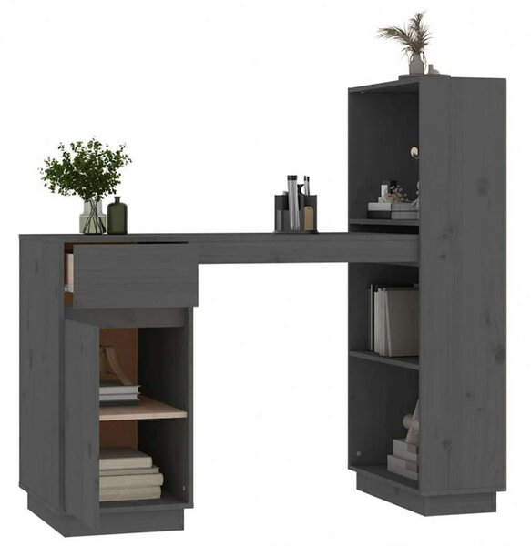 VidaXL Íróasztal - Tömör Fenyőfa - Szürke - 110x53x117 cm